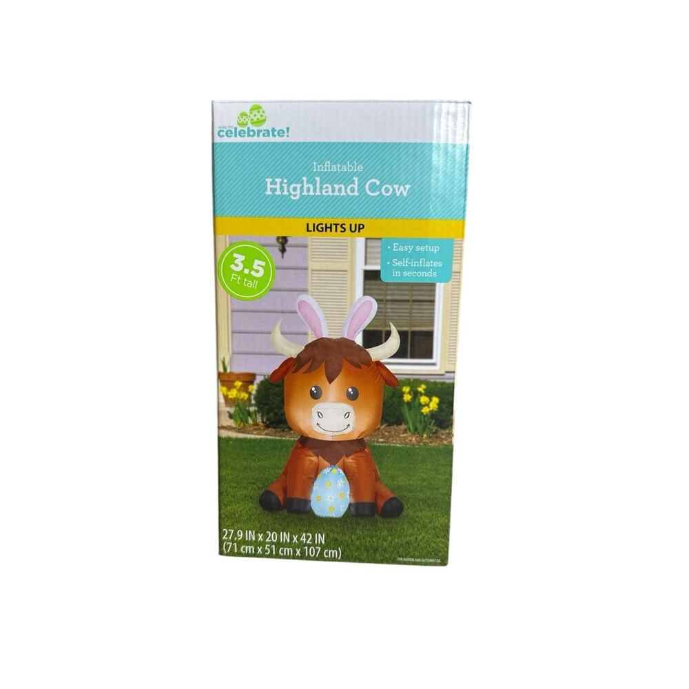 Way To Celebrate Highlander Cow With Easter Egg 3.5ft Airblown Yard Inflatable